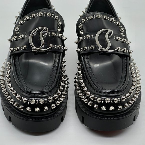 Christian Louboutin CL MOC LUG SPIKES FLAT Leather Loafers Moccasin Shoes - Picture 13 of 15